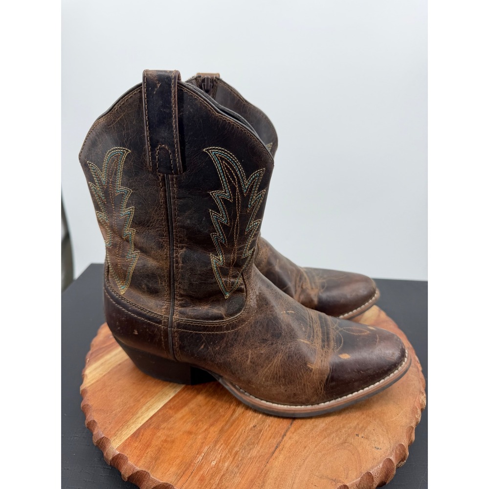 Smoky Mountain 6487 Western Boots Women 9.5 Brown Leather Teal Stitch Zip